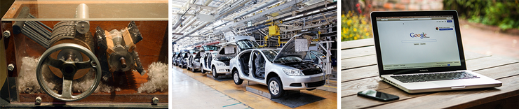 the cotton gin, the assembly line, and the Internet