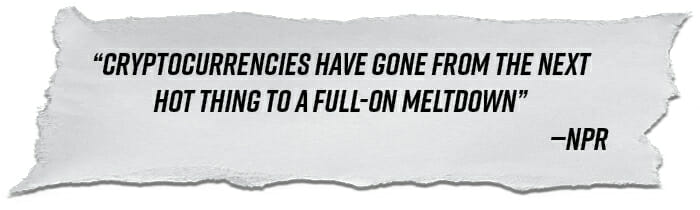 Cryptocurrencies have gone from the next hot thing to a full-on meltdown –NPR